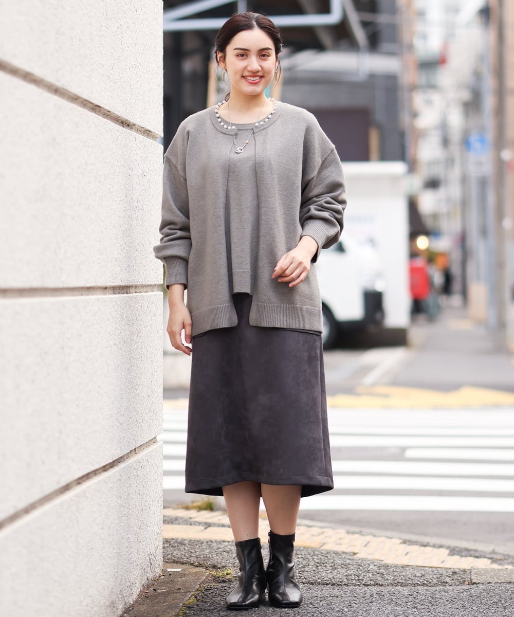 OLFBS20060 eur3(エウルキューブ) 【大きいサイズ/a.v.v×eur3】パフスリーブニット ライトグレー(91)