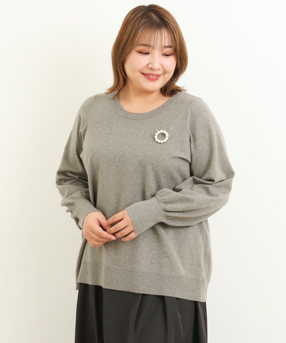 OLFBS20060 eur3(エウルキューブ) 【大きいサイズ/a.v.v×eur3】パフスリーブニット ライトグレー(91)