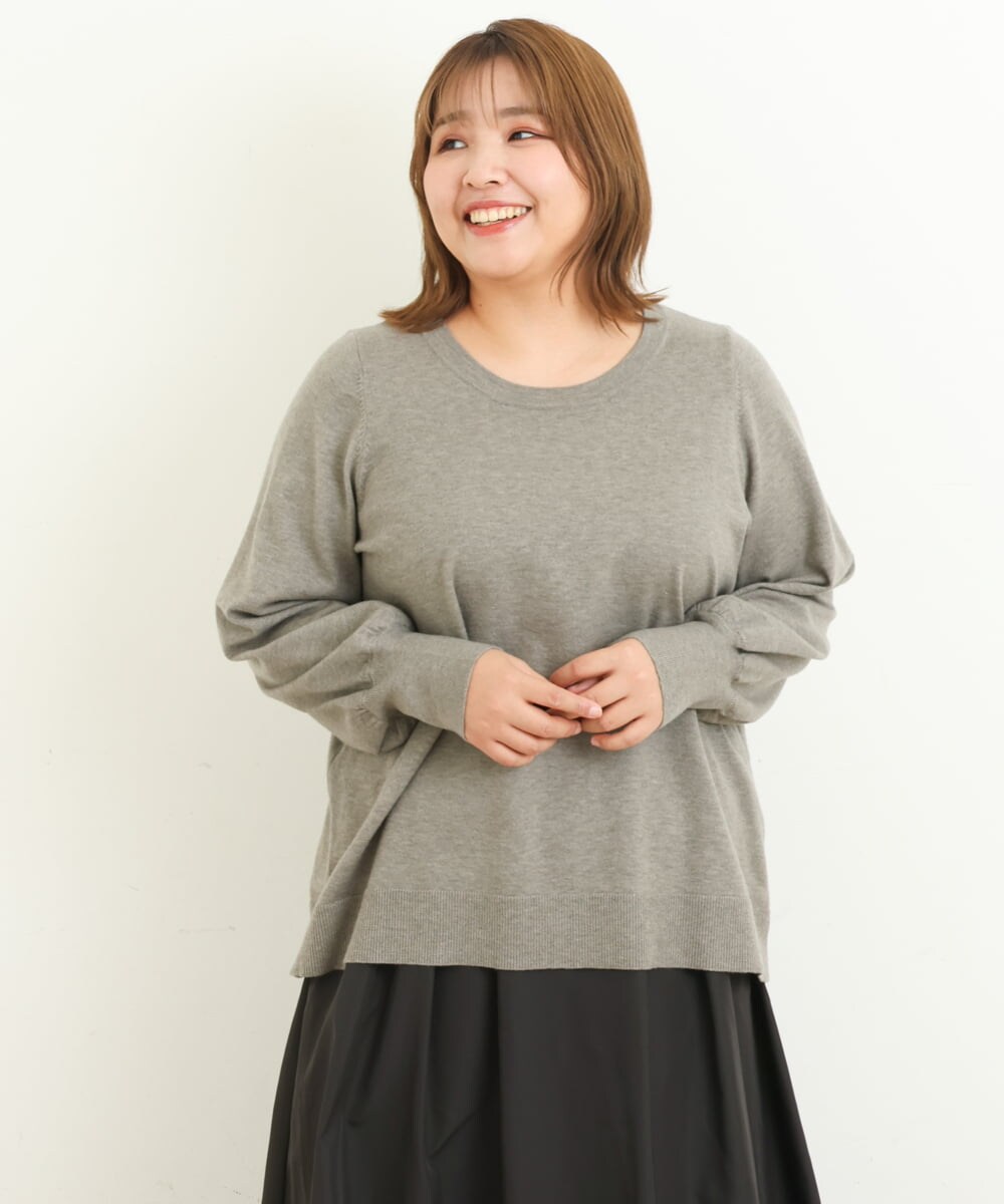OLFBS20060 eur3(エウルキューブ) 【大きいサイズ/a.v.v×eur3】パフスリーブニット ライトグレー(91)