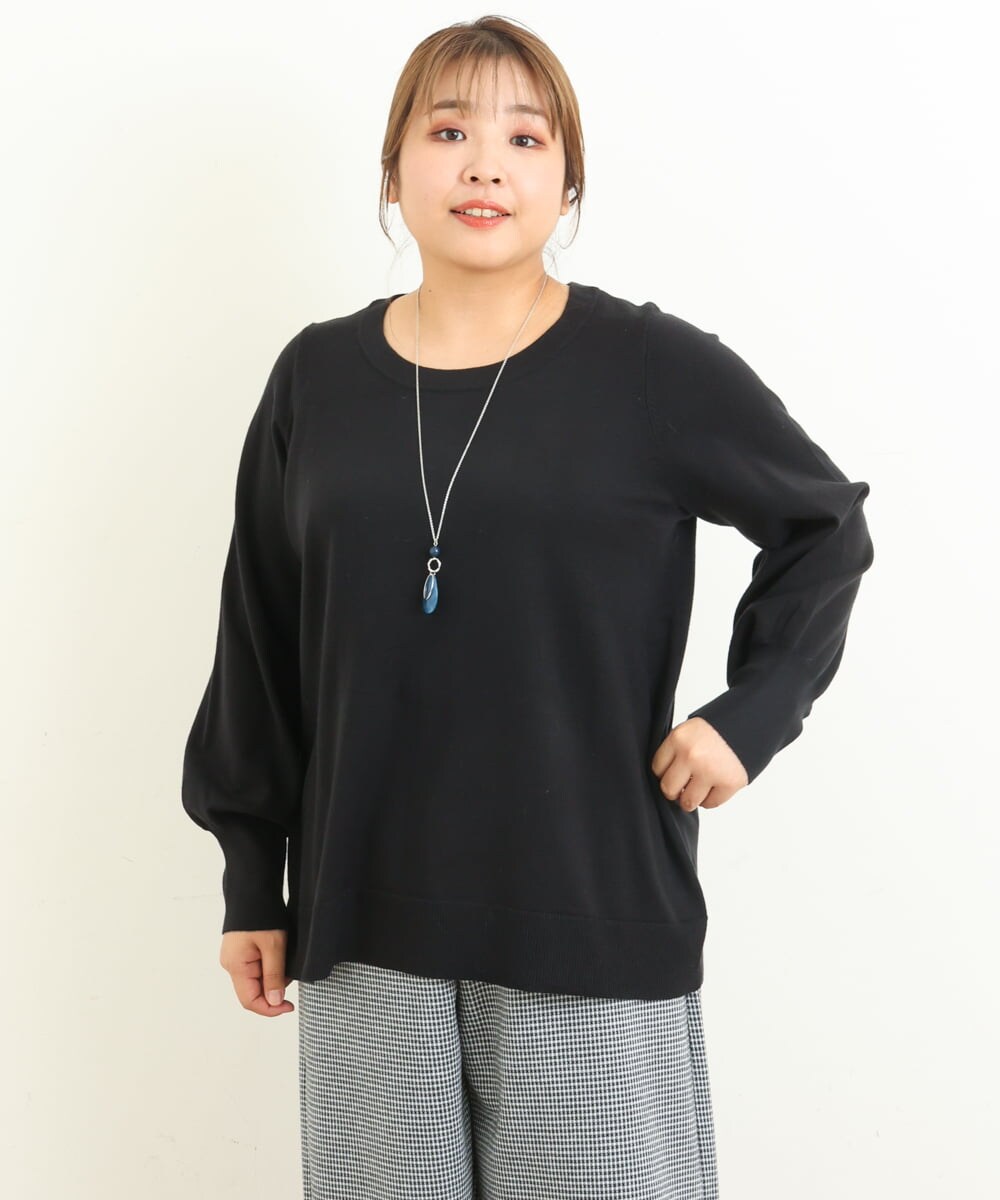 OLFBS20060 eur3(エウルキューブ) 【大きいサイズ/a.v.v×eur3】パフスリーブニット ブラック(94)