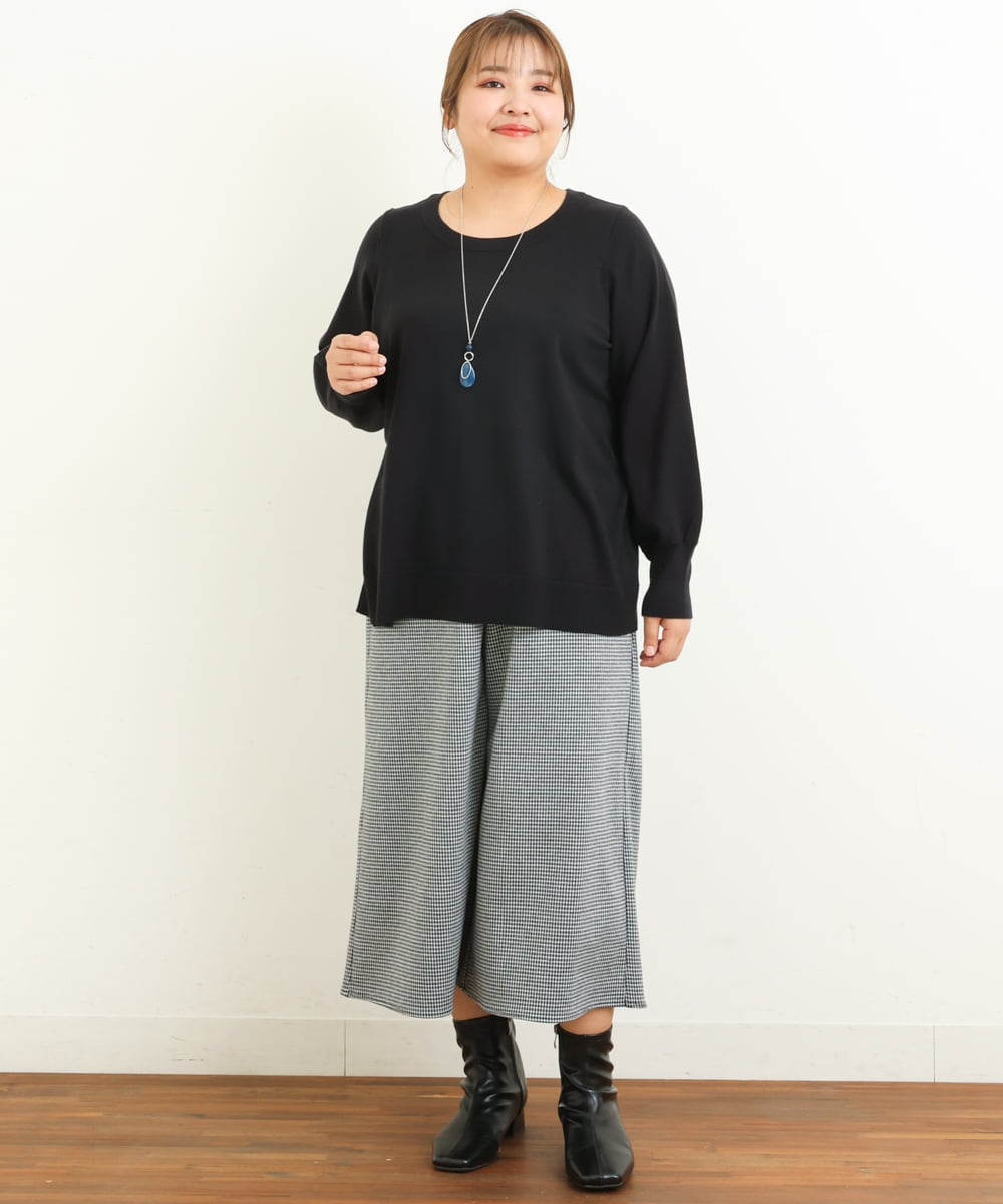 OLFBS20060 eur3(エウルキューブ) 【大きいサイズ/a.v.v×eur3】パフスリーブニット ブラック(94)