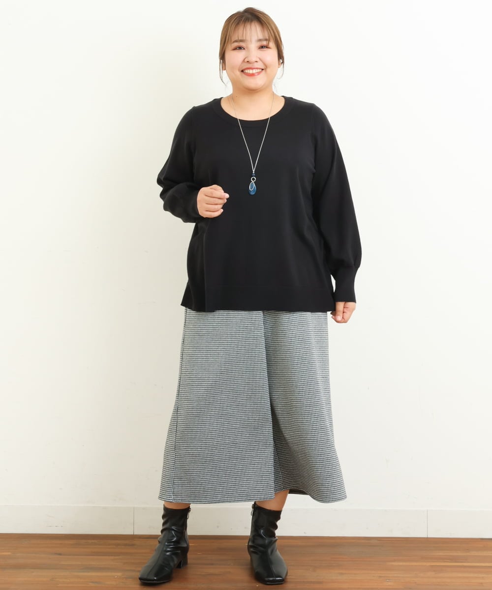OLFBS20060 eur3(エウルキューブ) 【大きいサイズ/a.v.v×eur3】パフスリーブニット ブラック(94)