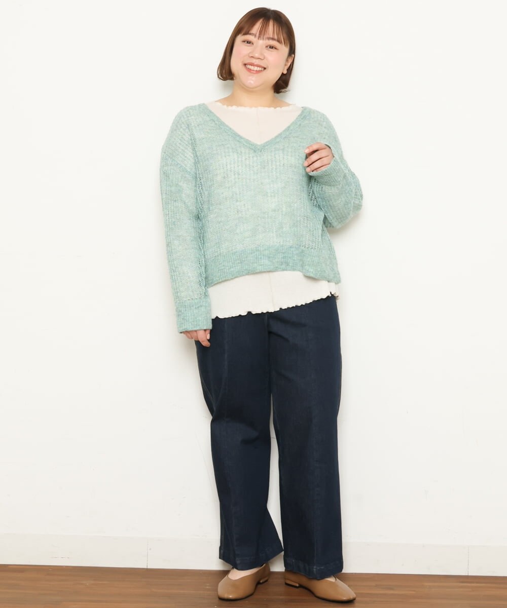 OLFBS90090 eur3(エウルキューブ) 【WEB限定販売】【大きいサイズ】メランジメッシュニット ライトグリーン(30)