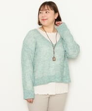 OLFBS90090 eur3(エウルキューブ) 【WEB限定販売】【大きいサイズ】メランジメッシュニット ライトグリーン(30)