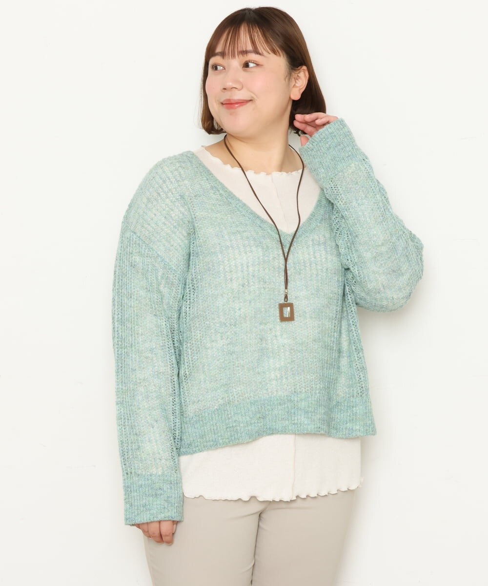 OLFBS90090 eur3(エウルキューブ) 【WEB限定販売】【大きいサイズ】メランジメッシュニット ライトグリーン(30)
