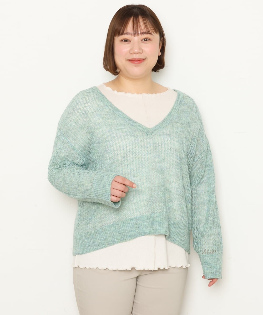 OLFBS90090 eur3(エウルキューブ) 【WEB限定販売】【大きいサイズ】メランジメッシュニット ライトグリーン(30)