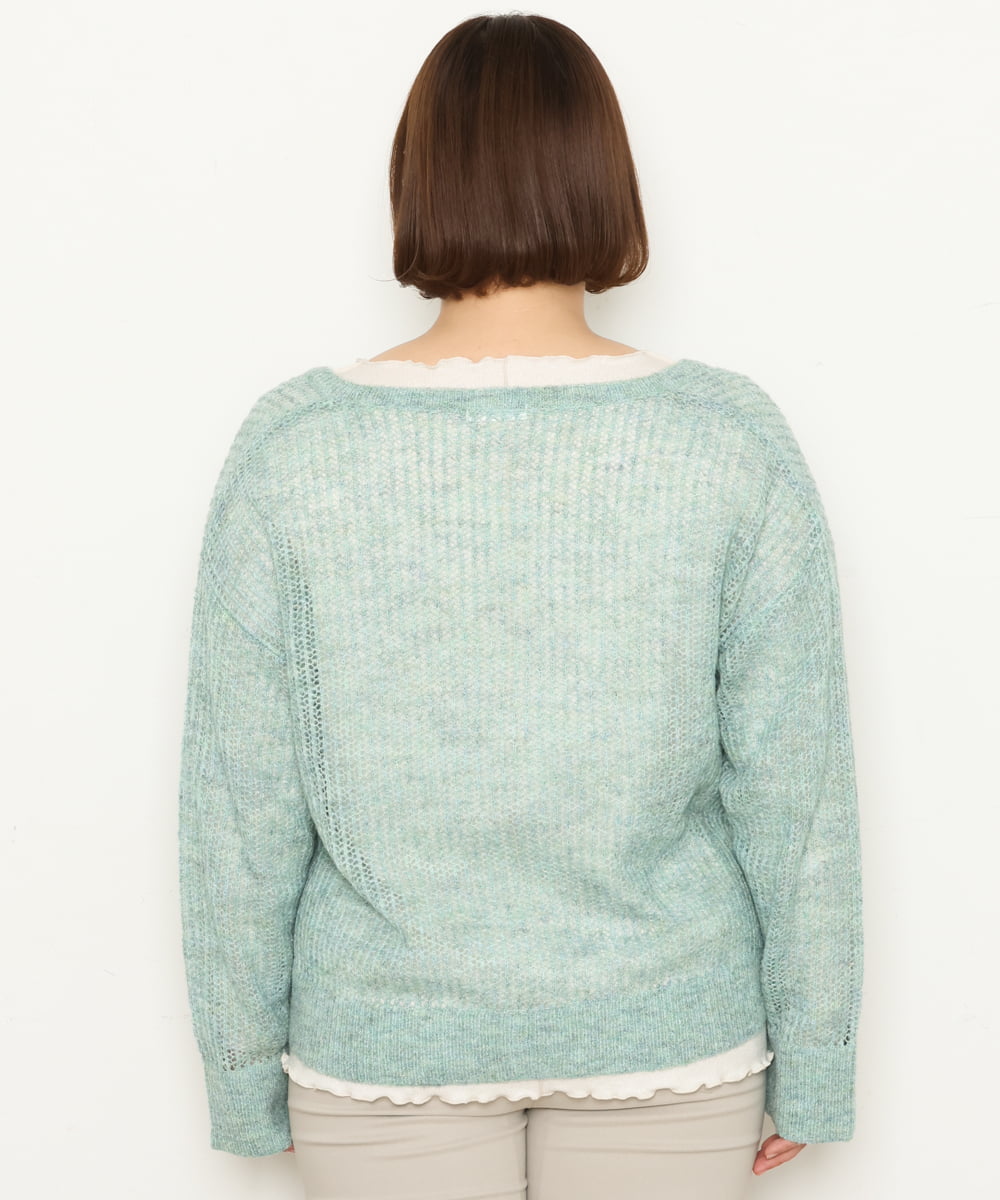 OLFBS90090 eur3(エウルキューブ) 【WEB限定販売】【大きいサイズ】メランジメッシュニット ライトグリーン(30)