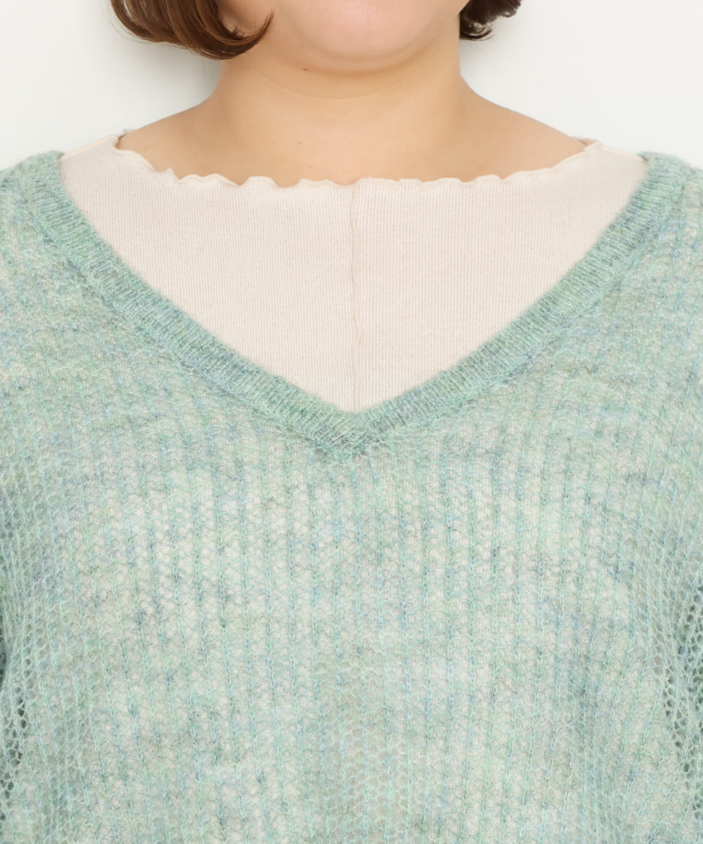 OLFBS90090 eur3(エウルキューブ) 【WEB限定販売】【大きいサイズ】メランジメッシュニット ライトグリーン(30)