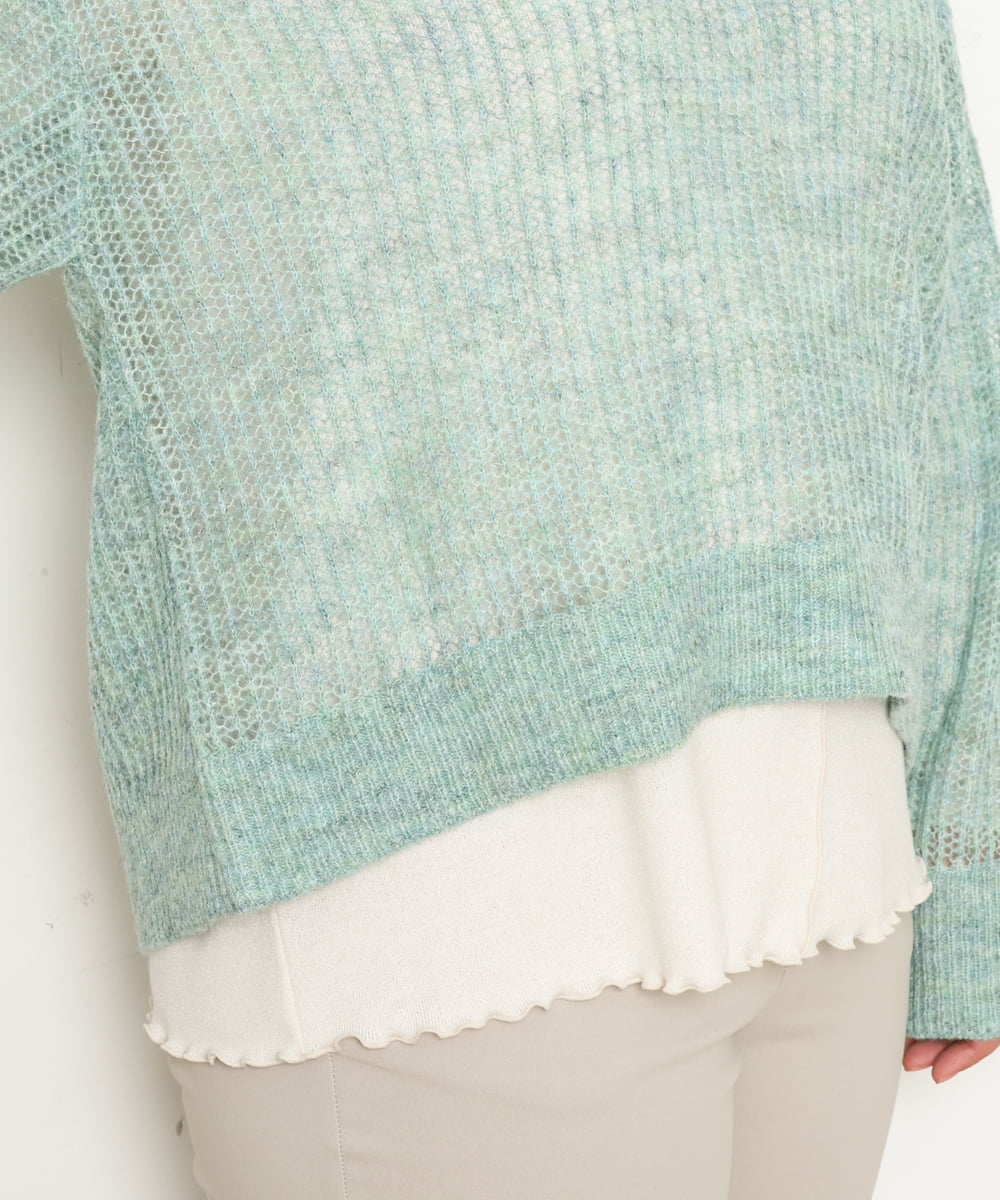 OLFBS90090 eur3(エウルキューブ) 【WEB限定販売】【大きいサイズ】メランジメッシュニット ライトグリーン(30)