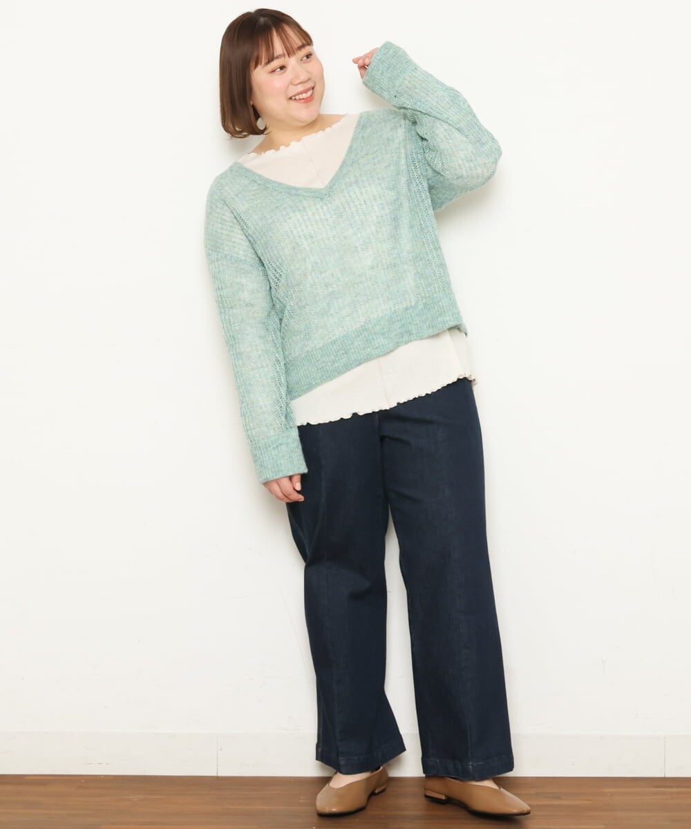 OLFBS90090 eur3(エウルキューブ) 【WEB限定販売】【大きいサイズ】メランジメッシュニット ライトグリーン(30)