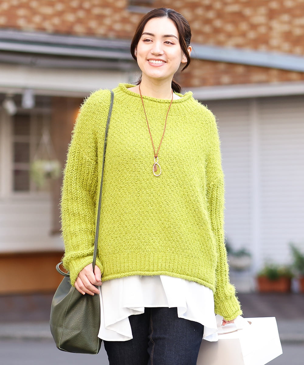 OLFBV02089 eur3(エウルキューブ) 【大きいサイズ】バスケットモールニット ライトグリーン(30)