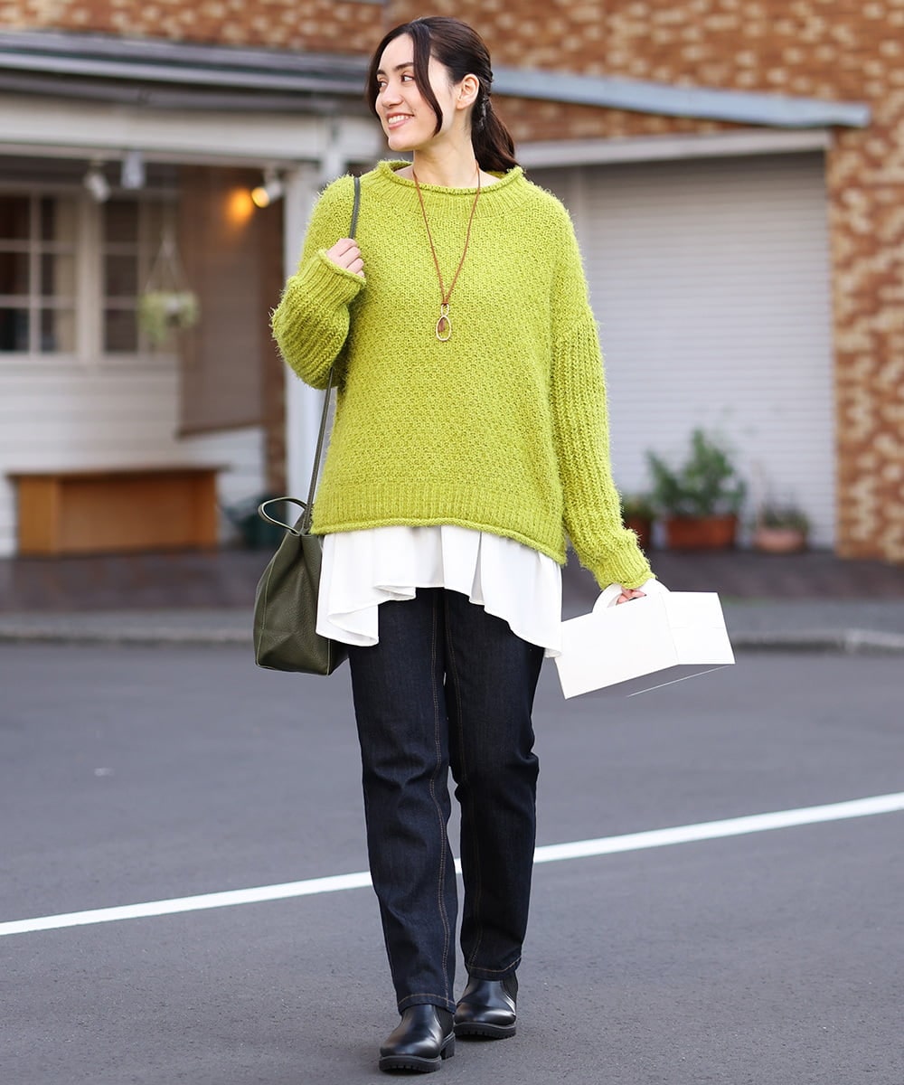 OLFBV02089 eur3(エウルキューブ) 【大きいサイズ】バスケットモールニット ライトグリーン(30)
