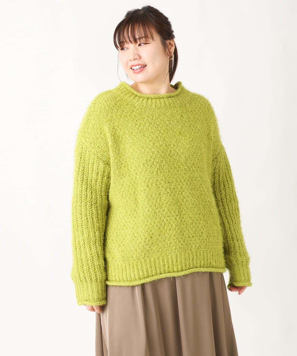 OLFBV02089 eur3(エウルキューブ) 【大きいサイズ】バスケットモールニット ライトグリーン(30)