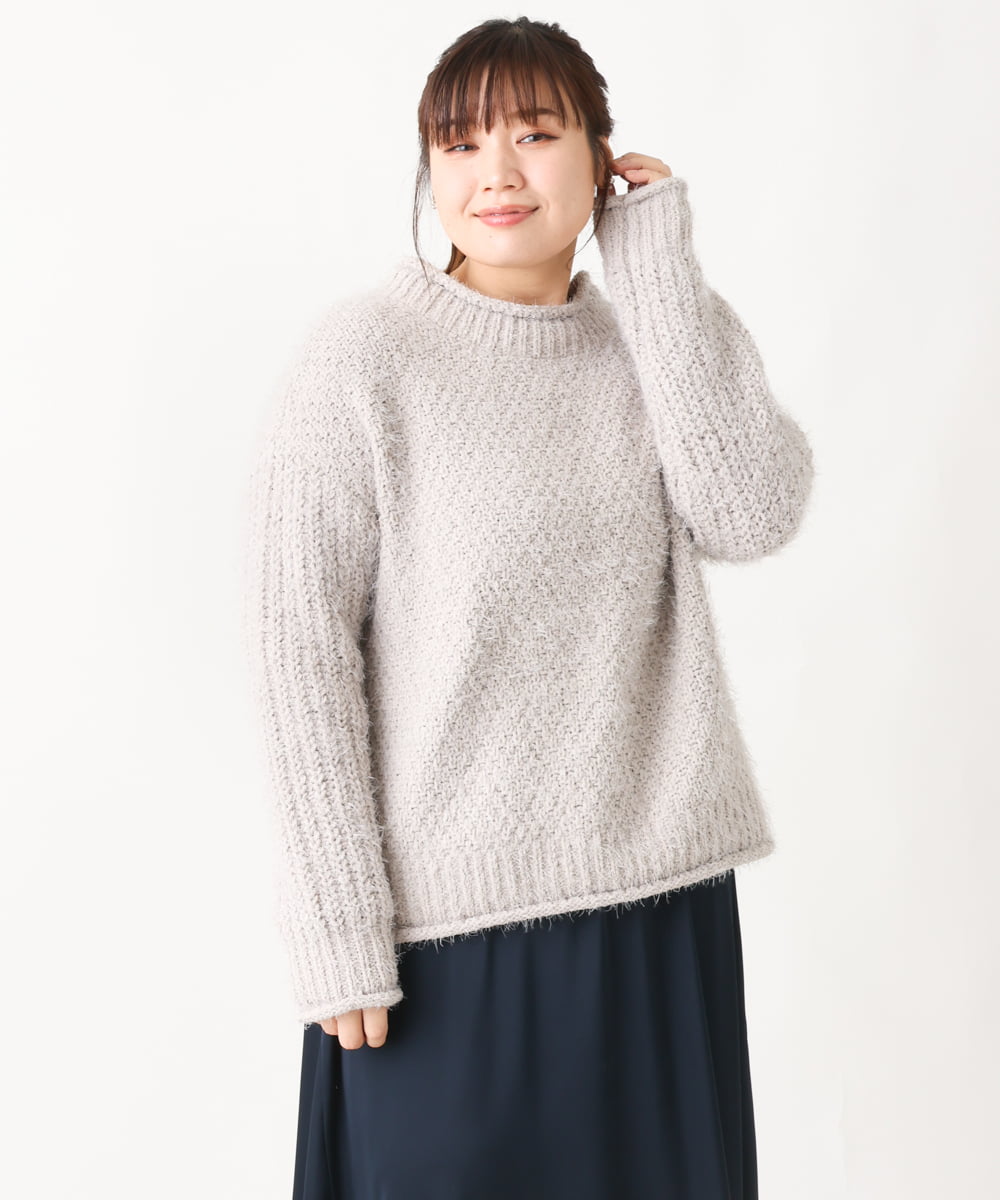 OLFBV02089 eur3(エウルキューブ) 【大きいサイズ】バスケットモールニット ライトグレー(91)
