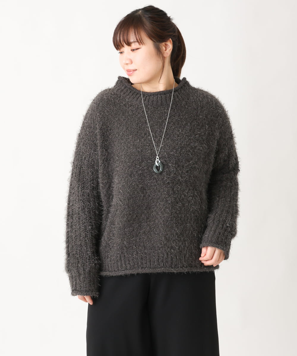 OLFBV02089 eur3(エウルキューブ) 【大きいサイズ】バスケットモールニット ダークグレー(93)