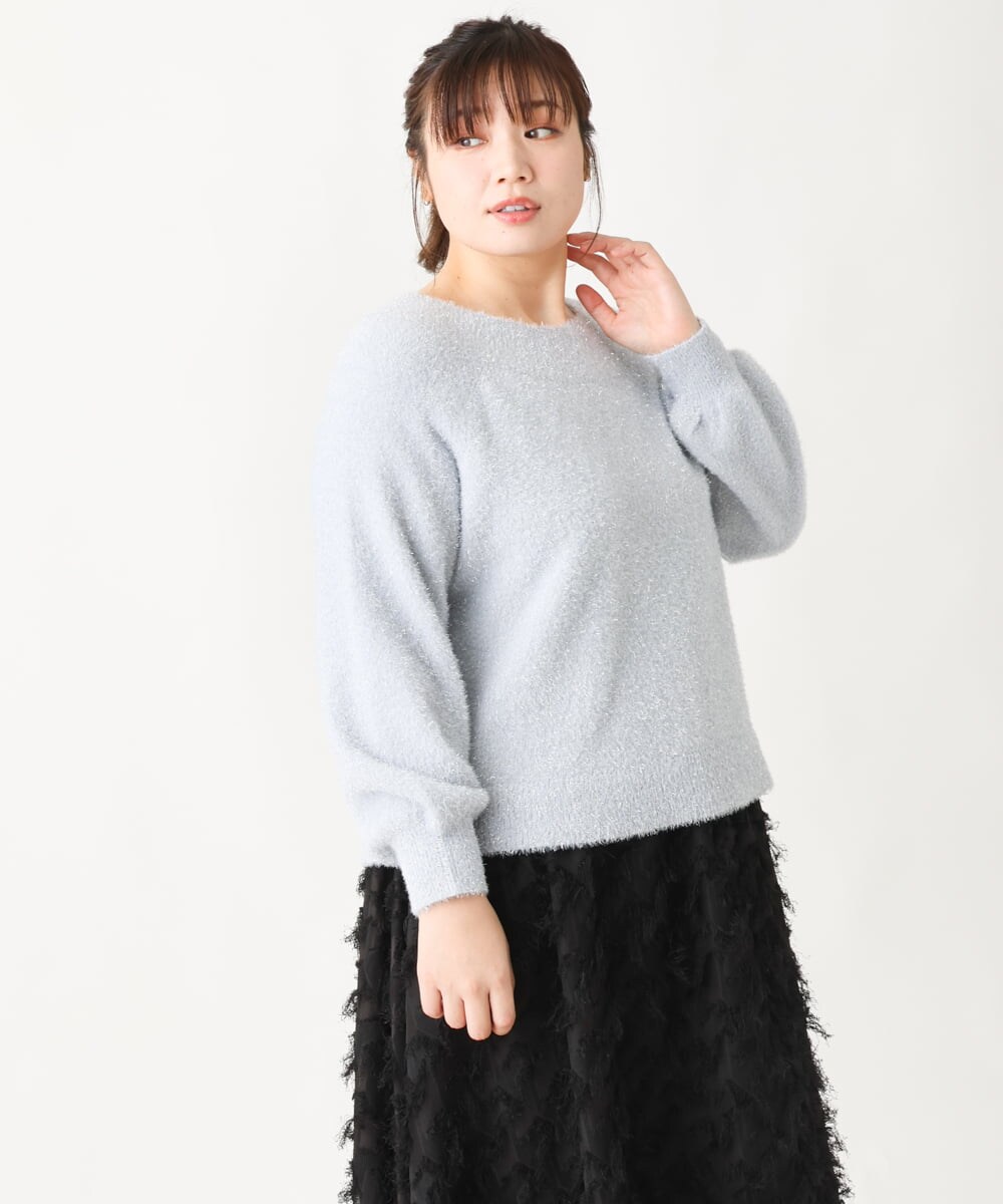 OLFBV12099 eur3(エウルキューブ) 【大きいサイズ】きらきらシャギーニット ライトブルー(50)