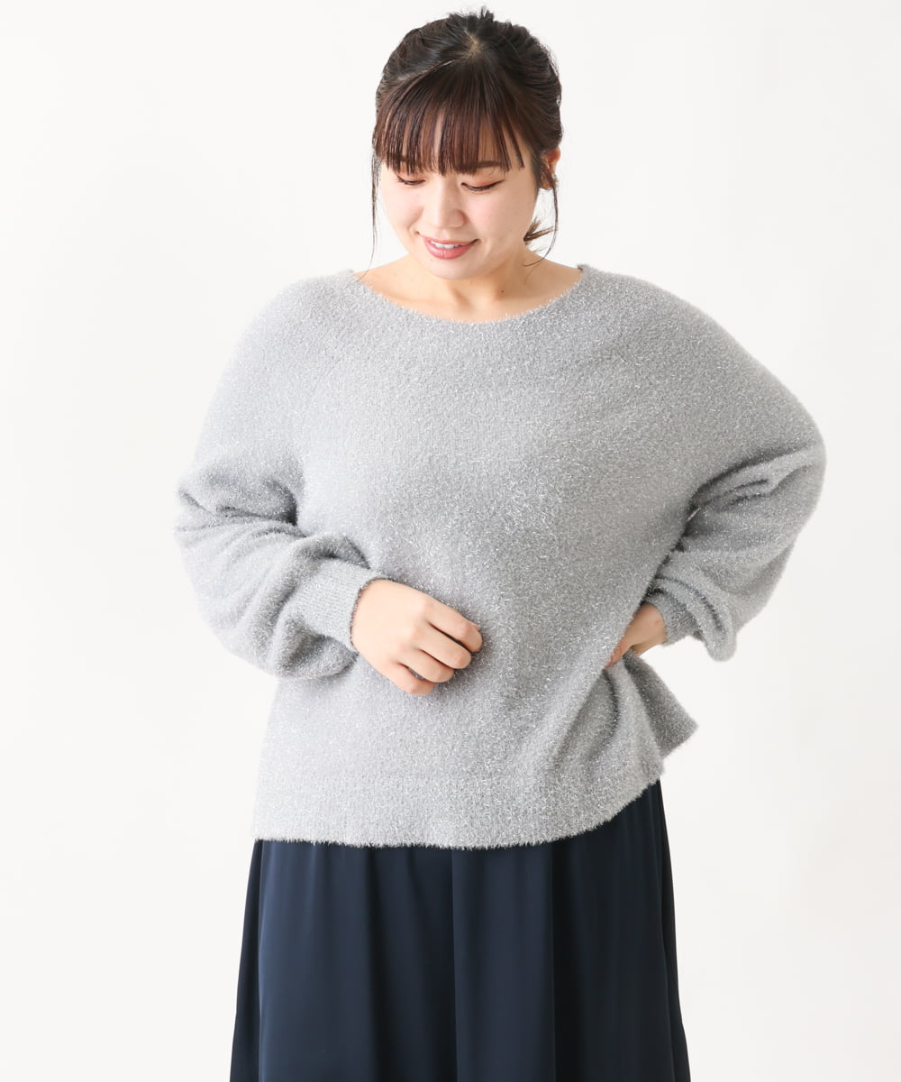 OLFBV12099 eur3(エウルキューブ) 【大きいサイズ】きらきらシャギーニット シルバー(96)