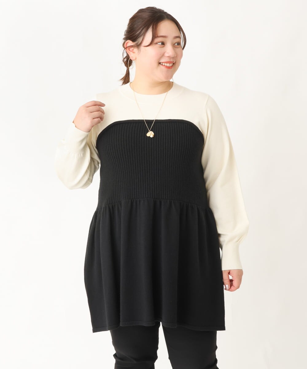 OLFBV27099 eur3(エウルキューブ) 【大きいサイズ】ビスチェ風ニット ブラック(94)
