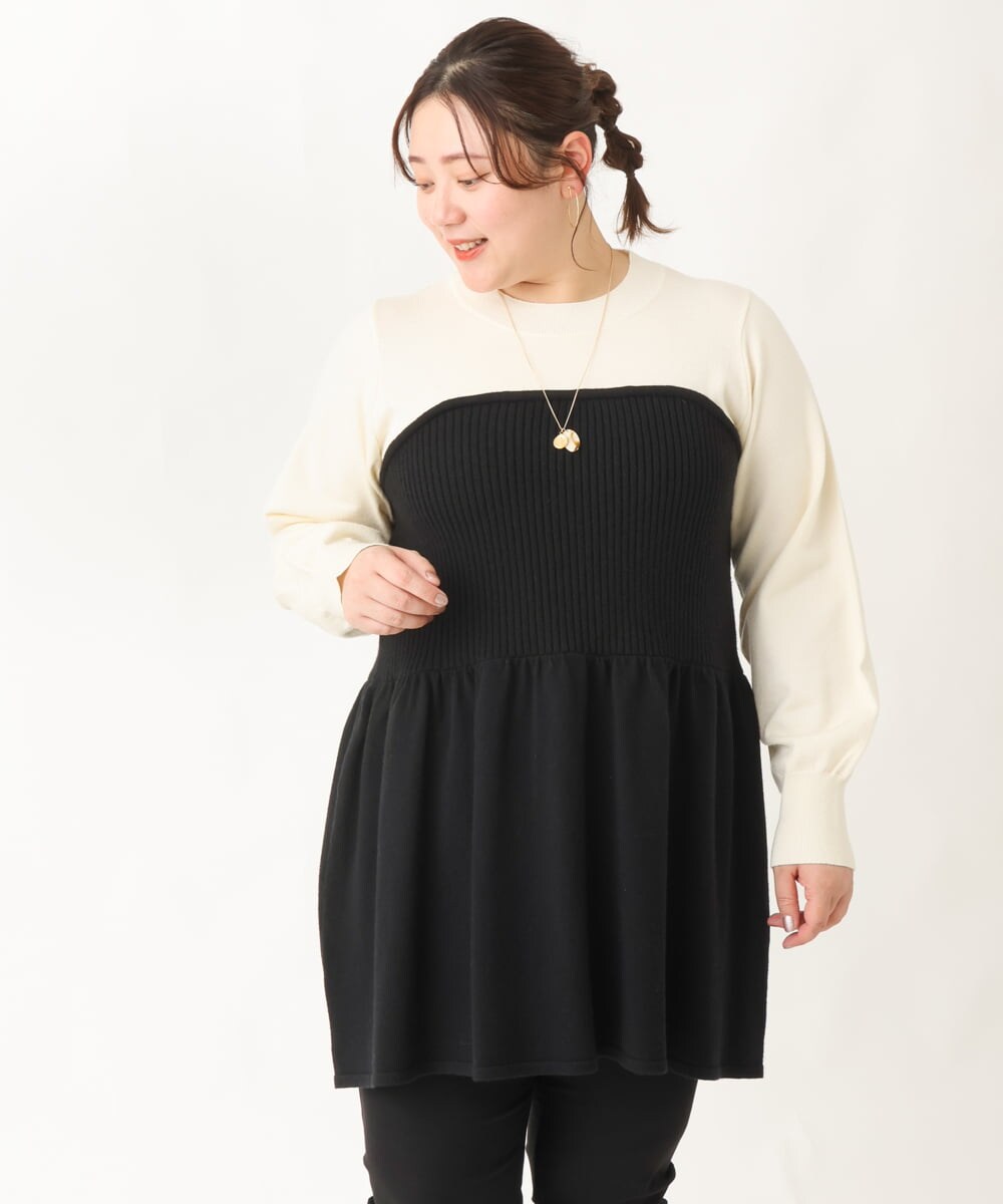 OLFBV27099 eur3(エウルキューブ) 【大きいサイズ】ビスチェ風ニット ブラック(94)