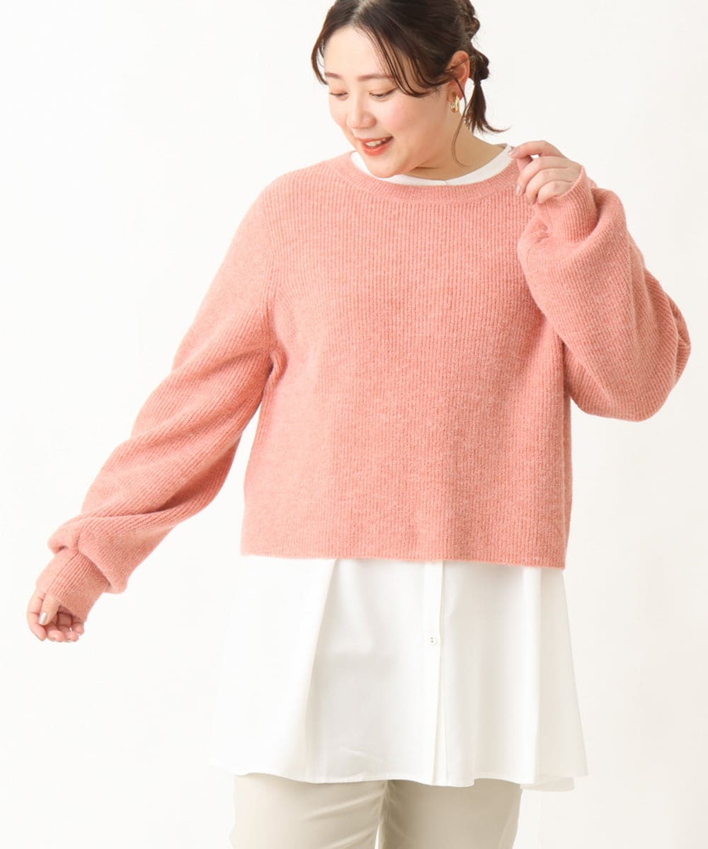 OLFBV90089 eur3(エウルキューブ) 【WEB限定販売】【大きいサイズ】パフスリーブクロップド丈ニット オレンジ(15)