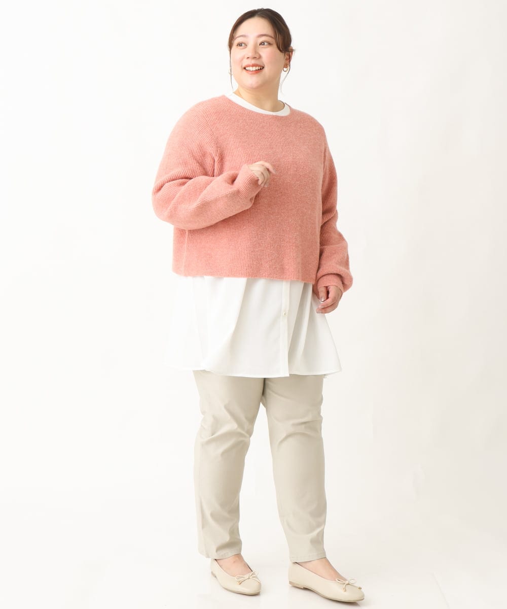 OLFBV90089 eur3(エウルキューブ) 【WEB限定販売】【大きいサイズ】パフスリーブクロップド丈ニット オレンジ(15)