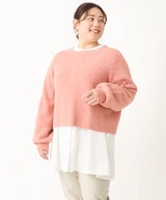 OLFBV90089 eur3(エウルキューブ) 【WEB限定販売】【大きいサイズ】パフスリーブクロップド丈ニット オレンジ(15)