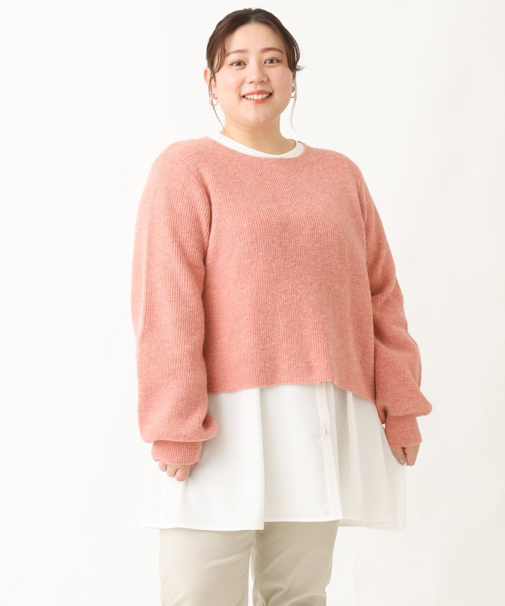 OLFBV90089 eur3(エウルキューブ) 【WEB限定販売】【大きいサイズ】パフスリーブクロップド丈ニット オレンジ(15)