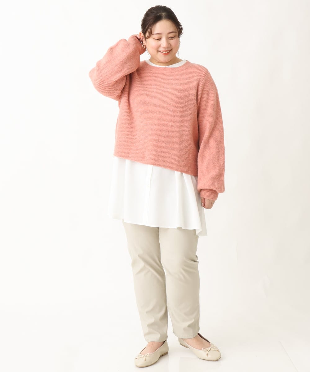 OLFBV90089 eur3(エウルキューブ) 【WEB限定販売】【大きいサイズ】パフスリーブクロップド丈ニット オレンジ(15)