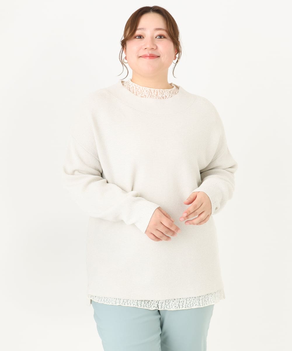 OLFCA03069 eur3(エウルキューブ) 【大きいサイズ/a.v.v×eur3】ラメドロップショルダーニット アイボリー(80)