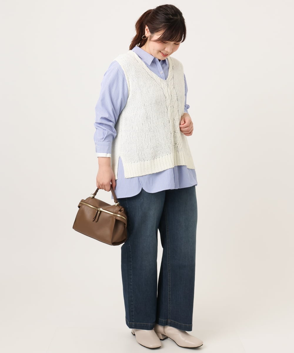 OLFCD02089 eur3(エウルキューブ) 【大きいサイズ】テープヤーンニットベスト アイボリー(80)