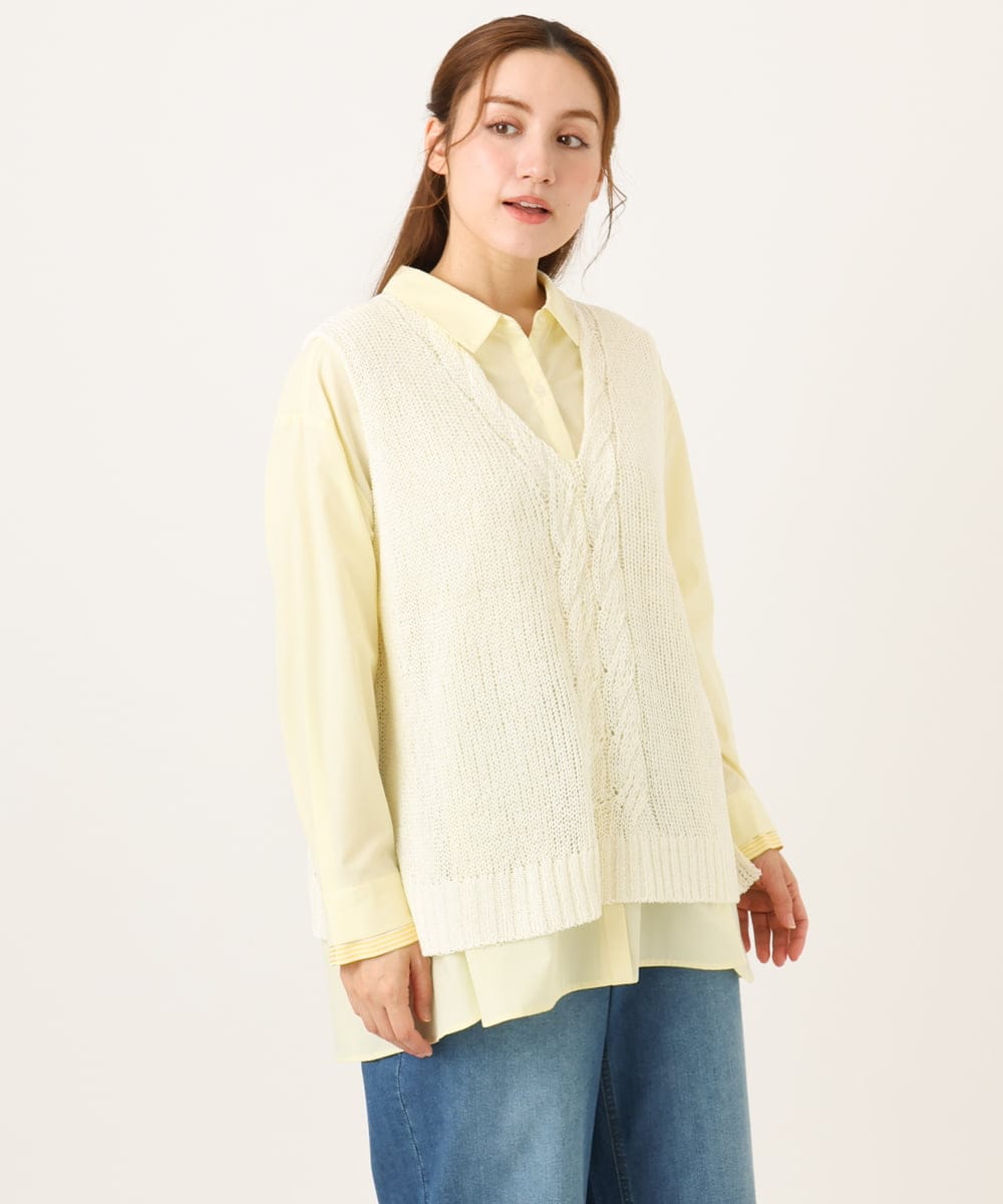 OLFCD02089 eur3(エウルキューブ) 【大きいサイズ】テープヤーンニットベスト アイボリー(80)