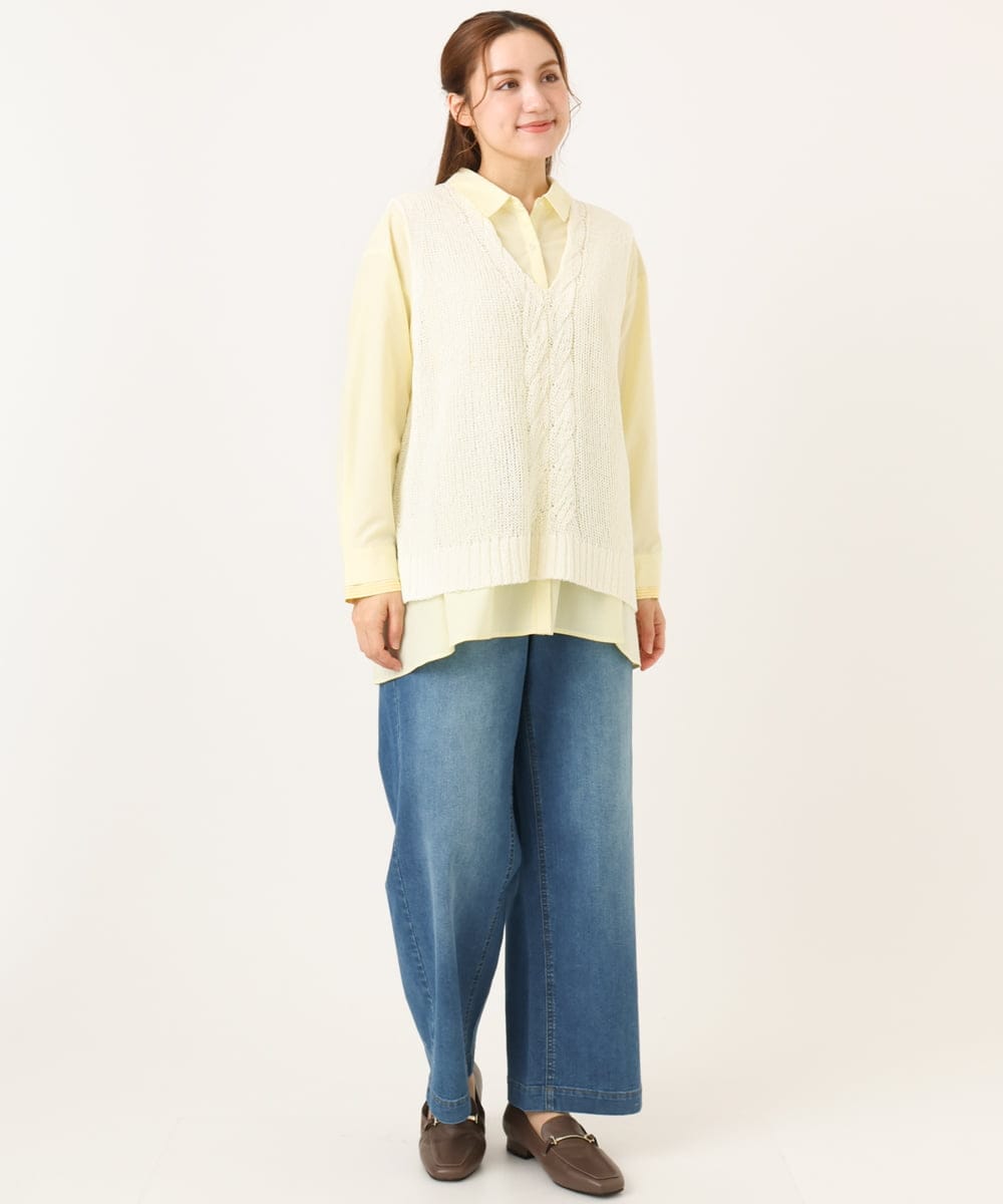 OLFCD02089 eur3(エウルキューブ) 【大きいサイズ】テープヤーンニットベスト アイボリー(80)