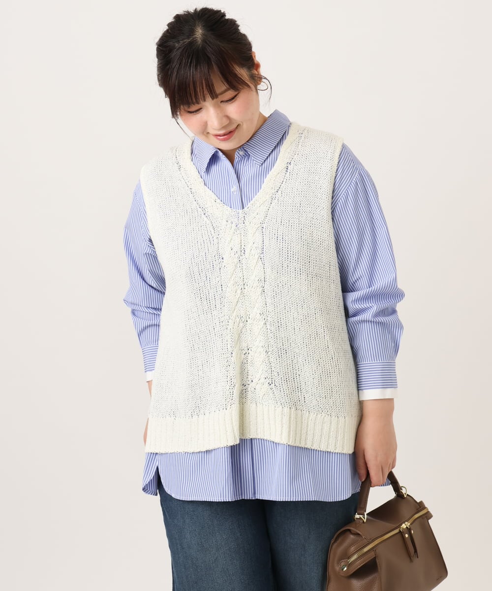 OLFCD02089 eur3(エウルキューブ) 【大きいサイズ】テープヤーンニットベスト アイボリー(80)