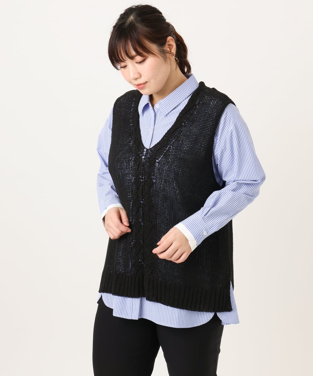 OLFCD02089 eur3(エウルキューブ) 【大きいサイズ】テープヤーンニットベスト ブラック(94)