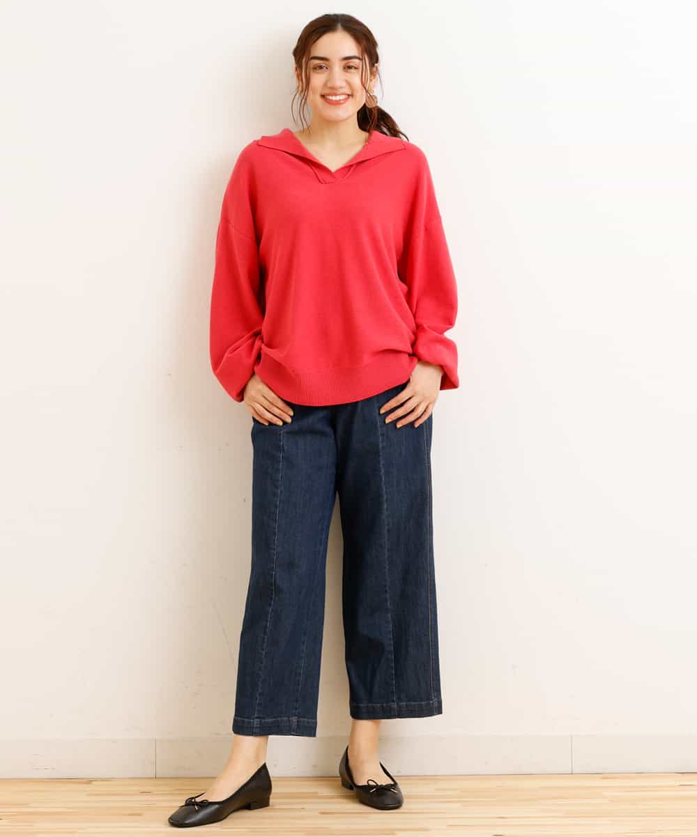 OLFCP02080 eur3(エウルキューブ) 【大きいサイズ】衿付きカラーニット レッド(05)