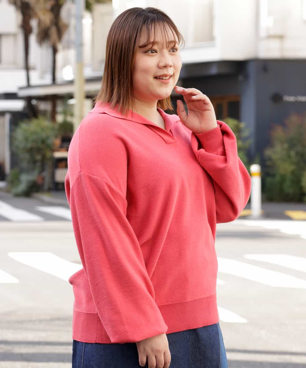 OLFCP02080 eur3(エウルキューブ) 【大きいサイズ】衿付きカラーニット レッド(05)