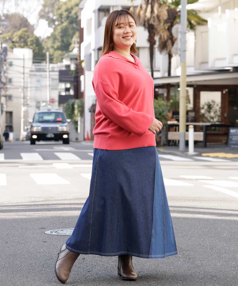 OLFCP02080 eur3(エウルキューブ) 【大きいサイズ】衿付きカラーニット レッド(05)