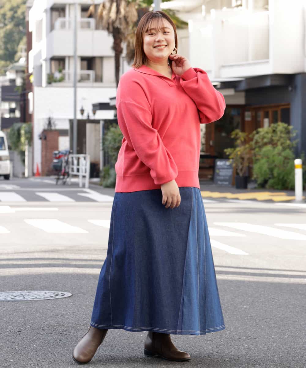 OLFCP02080 eur3(エウルキューブ) 【大きいサイズ】衿付きカラーニット レッド(05)