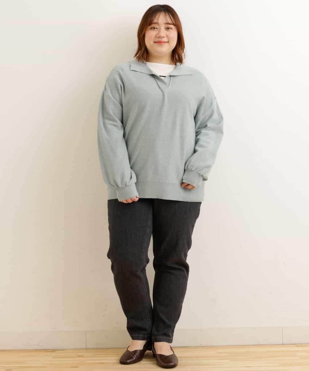OLFCP02080 eur3(エウルキューブ) 【大きいサイズ】衿付きカラーニット グリーン(30)