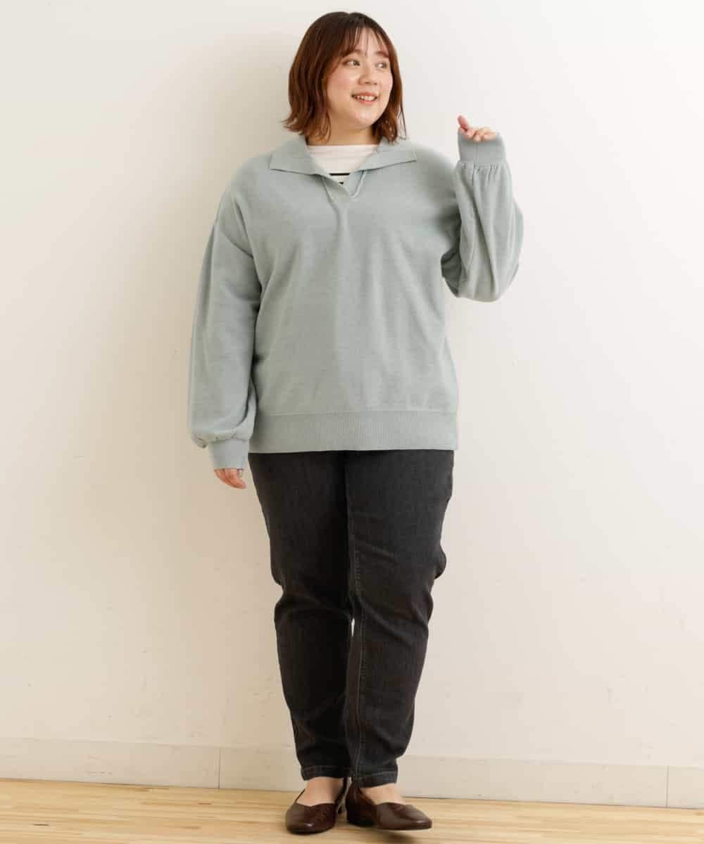 OLFCP02080 eur3(エウルキューブ) 【大きいサイズ】衿付きカラーニット グリーン(30)