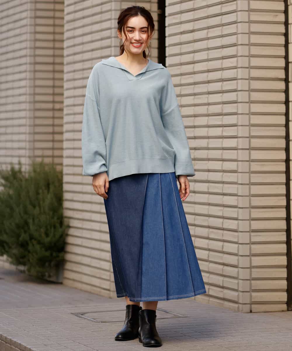OLFCP02080 eur3(エウルキューブ) 【大きいサイズ】衿付きカラーニット グリーン(30)