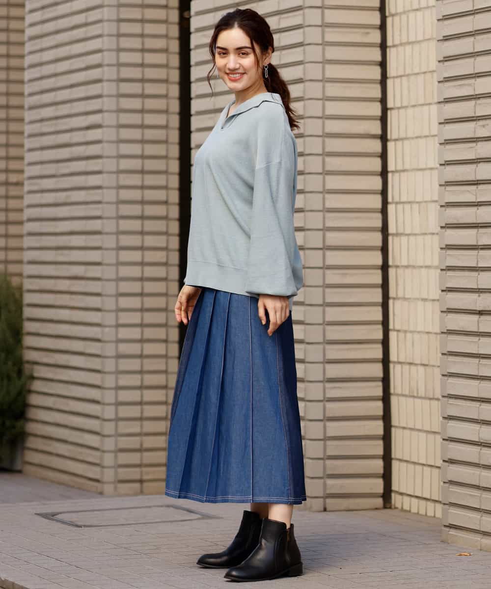 OLFCP02080 eur3(エウルキューブ) 【大きいサイズ】衿付きカラーニット グリーン(30)