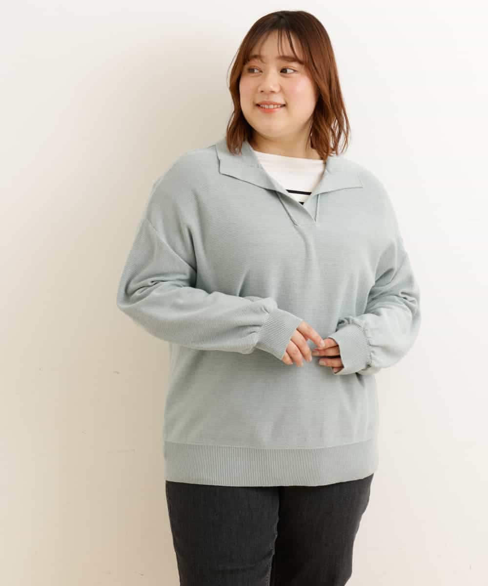 OLFCP02080 eur3(エウルキューブ) 【大きいサイズ】衿付きカラーニット グリーン(30)