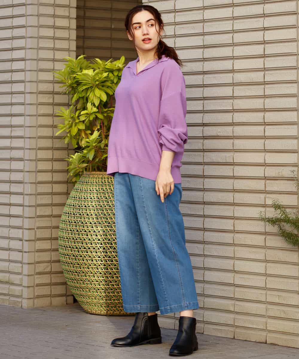 OLFCP02080 eur3(エウルキューブ) 【大きいサイズ】衿付きカラーニット パープル(63)（WEB限定カラー）