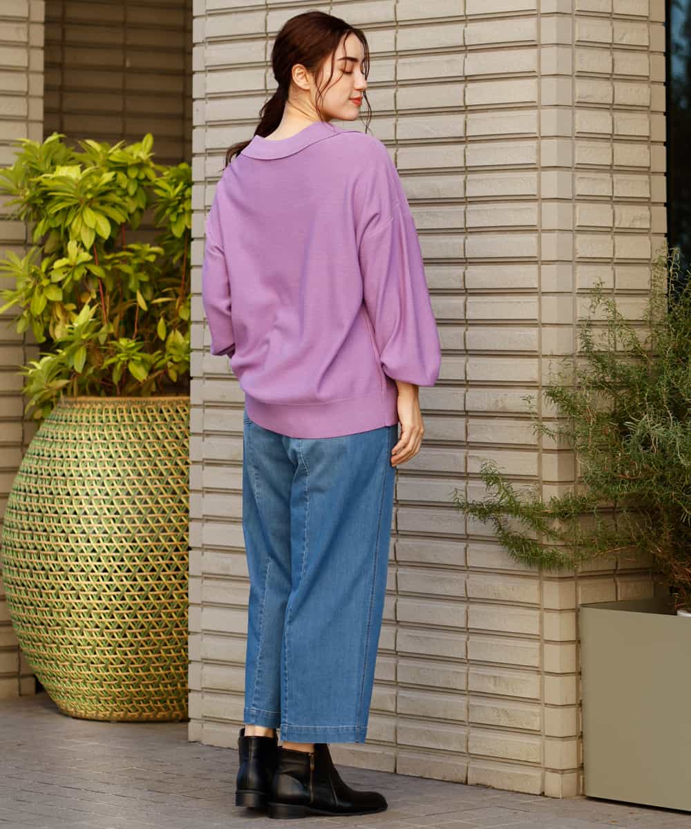 OLFCP02080 eur3(エウルキューブ) 【大きいサイズ】衿付きカラーニット パープル(63)（WEB限定カラー）