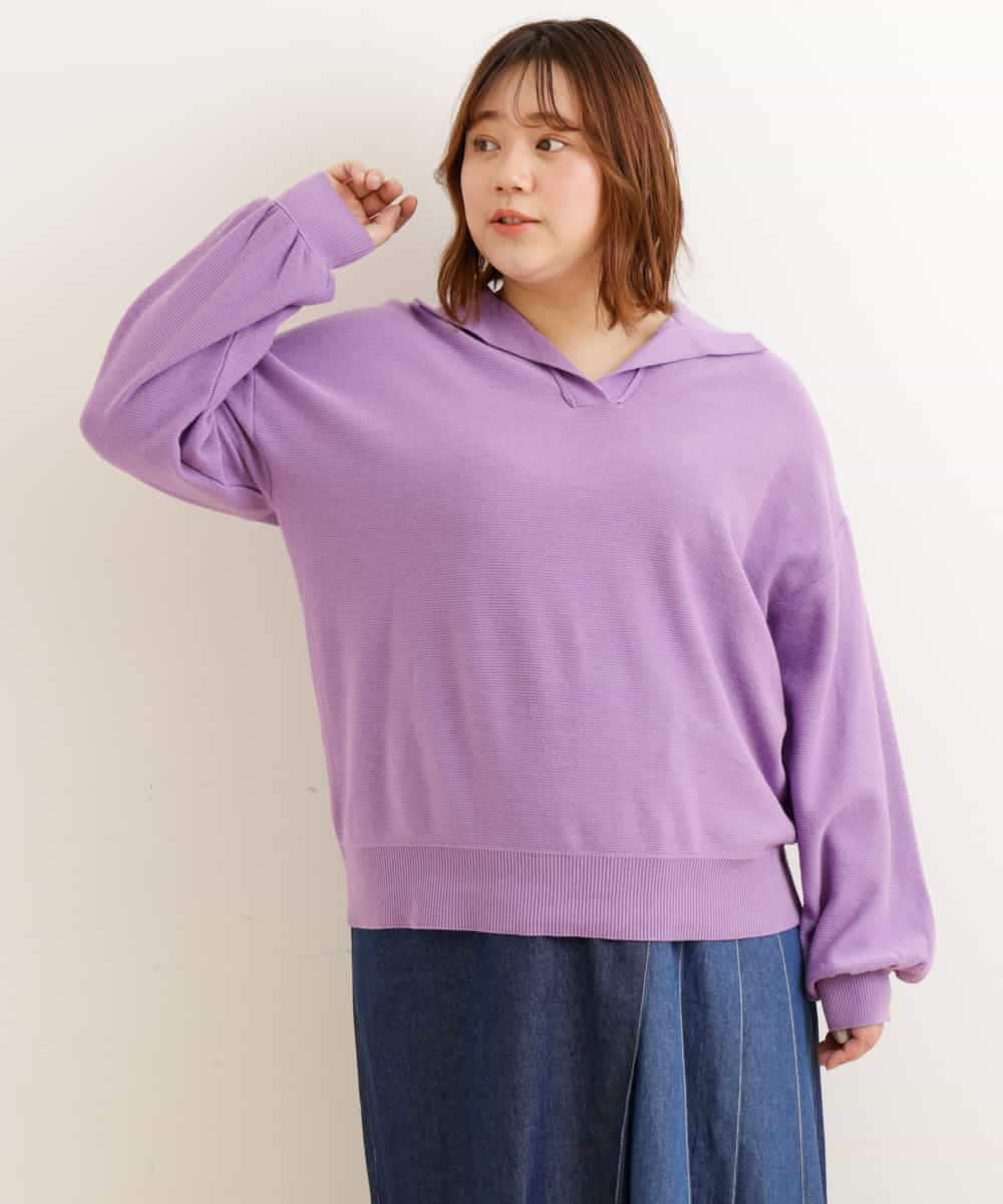 OLFCP02080 eur3(エウルキューブ) 【大きいサイズ】衿付きカラーニット パープル(63)（WEB限定カラー）