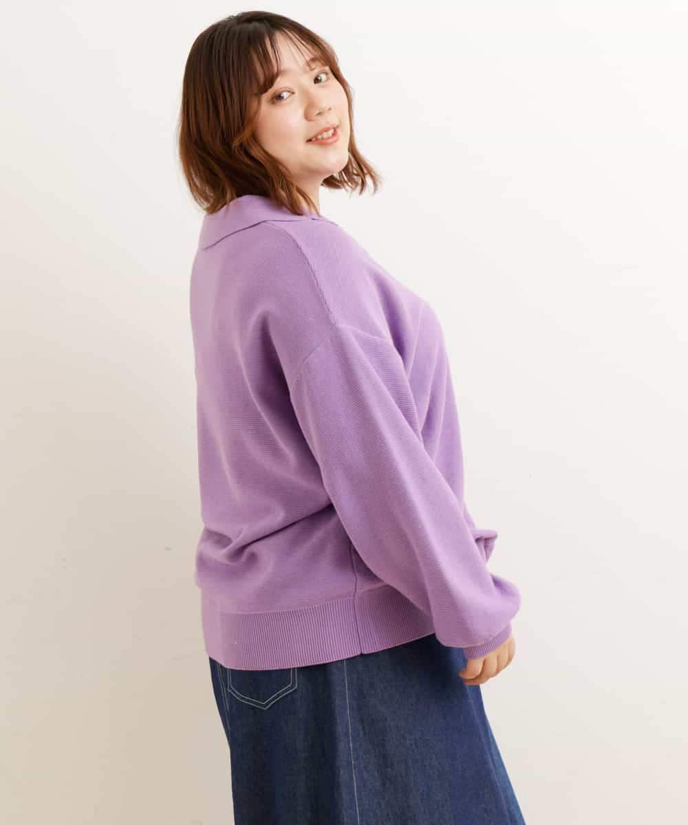 OLFCP02080 eur3(エウルキューブ) 【大きいサイズ】衿付きカラーニット パープル(63)（WEB限定カラー）