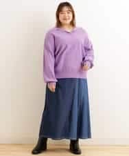 OLFCP02080 eur3(エウルキューブ) 【大きいサイズ】衿付きカラーニット パープル(63)（WEB限定カラー）