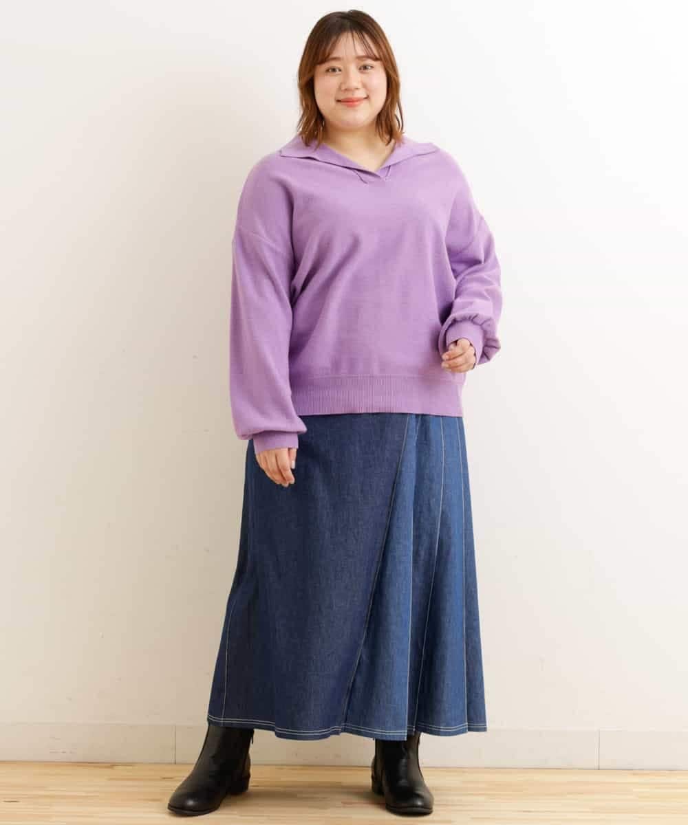 OLFCP02080 eur3(エウルキューブ) 【大きいサイズ】衿付きカラーニット パープル(63)（WEB限定カラー）