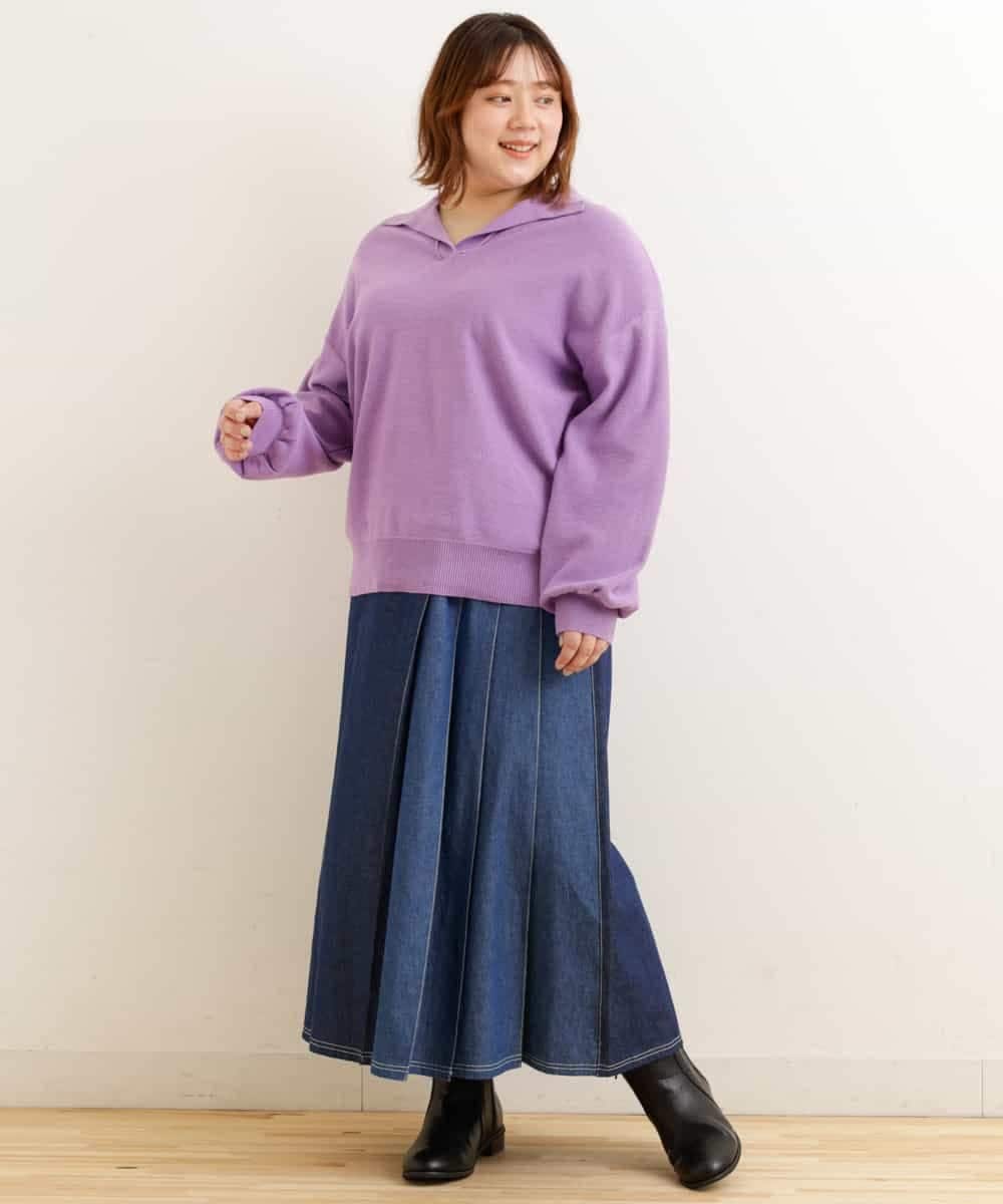 OLFCP02080 eur3(エウルキューブ) 【大きいサイズ】衿付きカラーニット パープル(63)（WEB限定カラー）